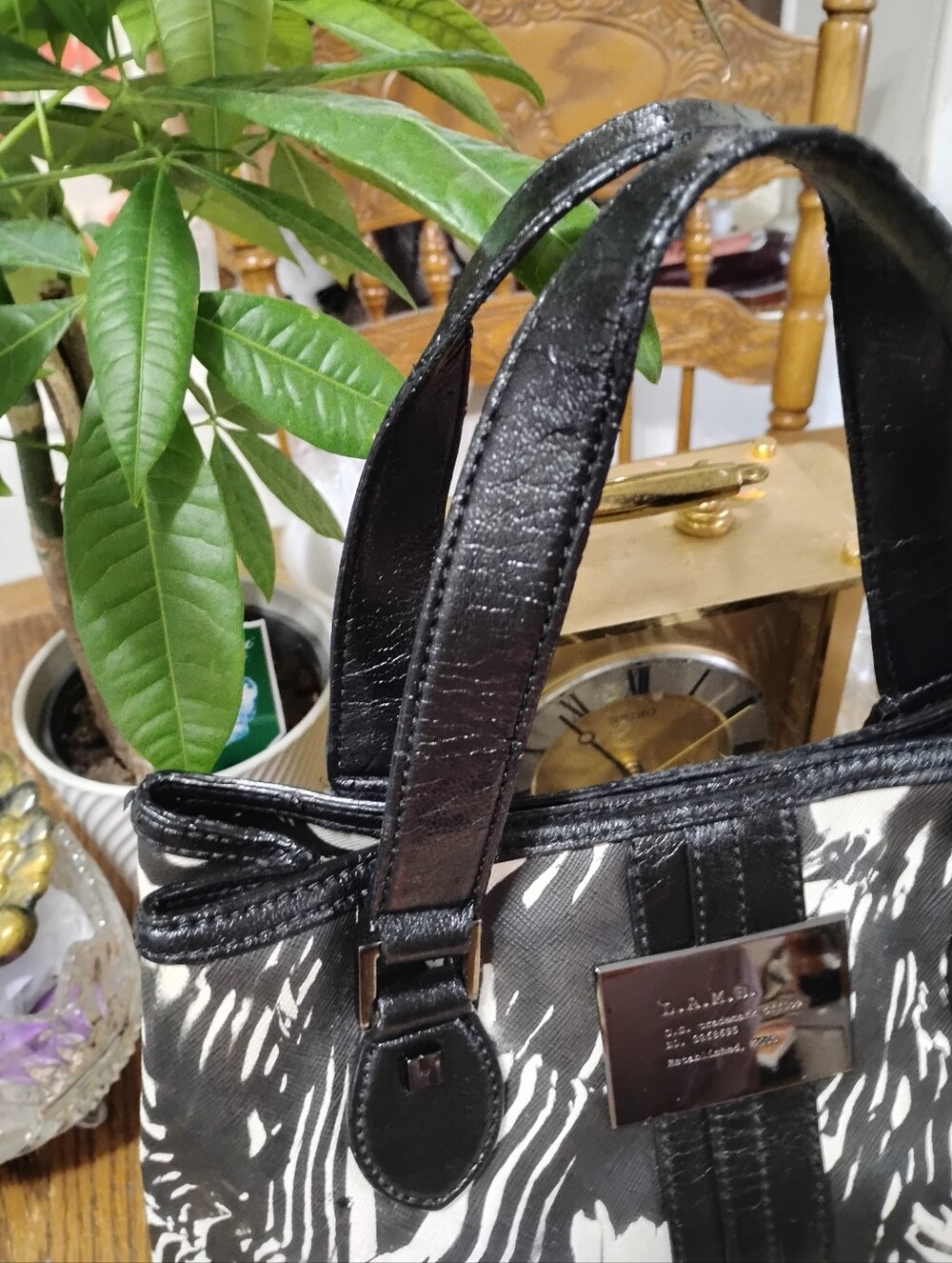 L.A.M.B. Black & White Swirl Print & Black Leather Tote! - Picture 7 of 7